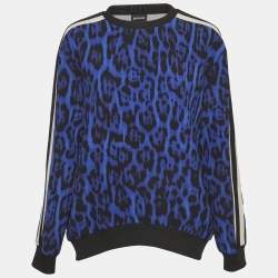مملوكة مسبقًا Just Cavalli Blue Leopard Print Crepe Sweatshirt L