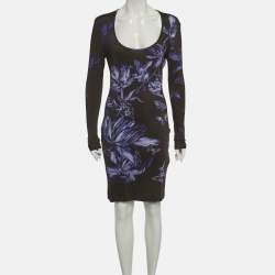 Pre Owned Just Cavalli Black Floral Print Jersey Bodycon Dress M