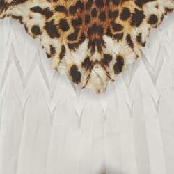 مملوكة مسبقًا قميص جاست كافالي أبيض مزخرف بطبعة حيوانات تريكو وساتان بدون أكمام مقاس متوسط