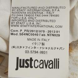 مملوكة مسبقًا قميص جاست كافالي أبيض مزخرف بطبعة حيوانات تريكو وساتان بدون أكمام مقاس متوسط