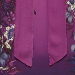 Pre Owned فستان جست كافالي بنفسجي كريب بطبعة وربطة عنق ميني مقاس متوسط