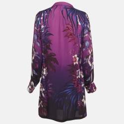 Pre Owned فستان جست كافالي بنفسجي كريب بطبعة وربطة عنق ميني مقاس متوسط