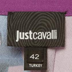 Pre Owned فستان جست كافالي بنفسجي كريب بطبعة وربطة عنق ميني مقاس متوسط