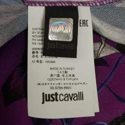 Pre Owned فستان جست كافالي بنفسجي كريب بطبعة وربطة عنق ميني مقاس متوسط