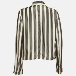 Pre Owned Just Cavalli Black & Cream Striped Crepe Open Front Blazer M