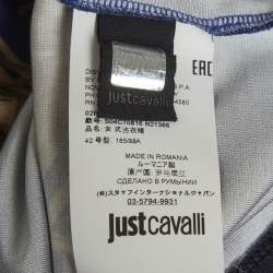 Pre Owned Just Cavalli Navy Blue Peacock Feather Printed Jersey Sleeveless Dress M