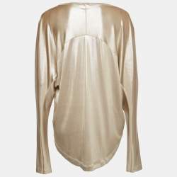 Pre Owned بلوزة ذات حاشية غير متساوية معدنية ذهبية بأكمام طويلة من جيرسي جاست كافالي مقاس متوسط - ميديم