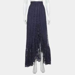 مملوكة مسبقًا تنورة ماكسي جست كافالي دانتيل كشكشة تفاصيل زرقاء داكنة مقاس متوسط