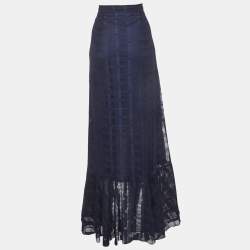 مملوكة مسبقًا تنورة ماكسي جست كافالي دانتيل كشكشة تفاصيل زرقاء داكنة مقاس متوسط