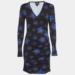 Pre Owned Just Cavalli Black/Blue Star Printed Jersey Midi Dress M