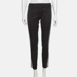Pre Owned Just Cavalli Black Knit Logo Tape Detail Pants M