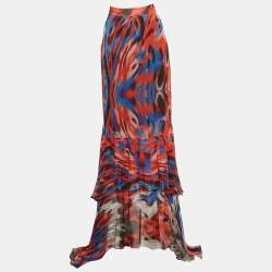 مملوكة مسبقًا Just Cavalli Multicolour Abstract Print Crepe Ruffled Maxi Skirt M