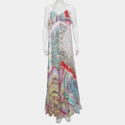 Pre Owned Just Cavalli Multicolour Abstract Print Crepe Strappy Maxi Dress M