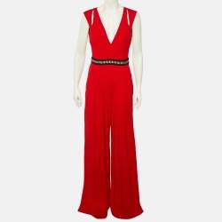 Pre Owned Just Cavalli Red Jersey Pleated Jumpsuit M