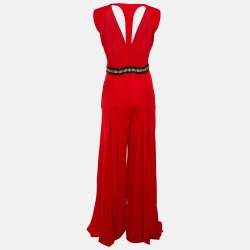 Pre Owned Just Cavalli Red Jersey Pleated Jumpsuit M