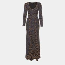 مملوكة مسبقًا Just Cavalli Blue/Beige Lurex Jacquard Maxi Dress M