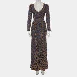 مملوكة مسبقًا Just Cavalli Blue/Beige Lurex Jacquard Maxi Dress M