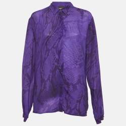 Pre Owned Just Cavalli Purple Snakeskin Print Crepe Shirt M