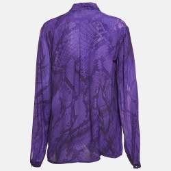 Pre Owned Just Cavalli Purple Snakeskin Print Crepe Shirt M