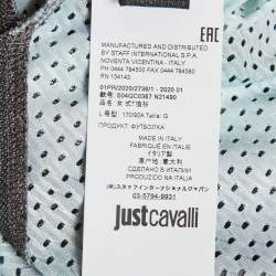 Pre Owned Just Cavalli Green Printed Jersey and Lurex T-Shirt L