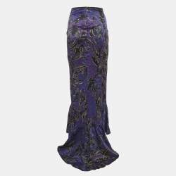 Pre Owned Just Cavalli Purple Printed Satin Asymmetric Midi Skirt M
