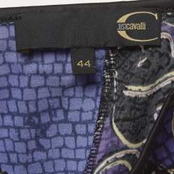 Pre Owned Just Cavalli Purple Printed Satin Asymmetric Midi Skirt M