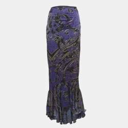 مملوكة مسبقًا Just Cavalli Purple Printed Satin Asymmetric Midi Skirt M
