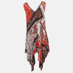Pre Owned Just Cavalli Red/Black Printed Crepe Asymmetric Short Dress M