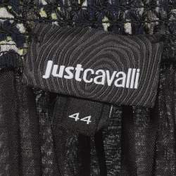 Pre Owned Just Cavalli Purple Floral Printed Crepe and Tulle Maxi Skirt M