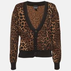 Pre Owned Just Cavalli Leopard Pattern Knit Cardigan L