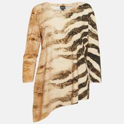 Pre Owned Just Cavalli Beige Snakeskin Print Jersey Long Sleeve Top M