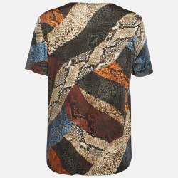 Pre Owned Roberto Cavalli Multicolor Snakeskin Print Jersey T-Shirt M