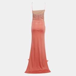 Pre Owned Just Cavalli Salmon Pink Embellished Jersey Evening Dress M