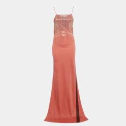 Pre Owned Just Cavalli Salmon Pink Embellished Jersey Evening Dress M