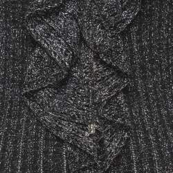 Pre Owned Just Cavalli Silver/Black Lurex Knit Ruffled Lace-Up Top L