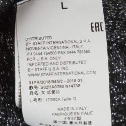 Pre Owned Just Cavalli Silver/Black Lurex Knit Ruffled Lace-Up Top L