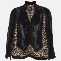 Pre Owned Just Cavalli Black Velvet Vest Trim Cape Jacket M