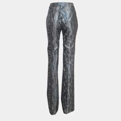 Pre Owned Just Cavalli Blue Snakeskin Jacquard Lurex Trousers M