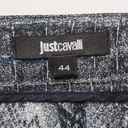 Pre Owned Just Cavalli Blue Snakeskin Jacquard Lurex Trousers M