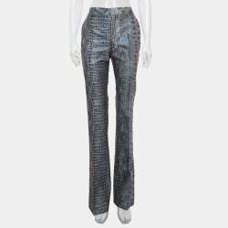 Pre Owned Just Cavalli Blue Snakeskin Jacquard Lurex Trousers M