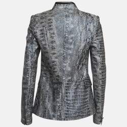 Pre Owned Just Cavalli Metallic Blue Snakeskin Jacquard Blazer M