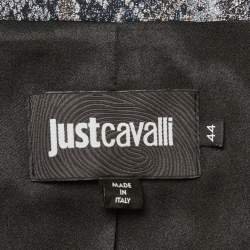 Pre Owned Just Cavalli Metallic Blue Snakeskin Jacquard Blazer M