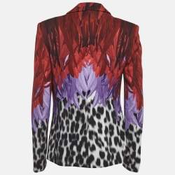 Pre Owned Just Cavalli Red Printed Crepe Blazer M