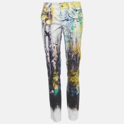 Pre Owned Just Cavalli Yellow Printed Cotton Skinny Leg Jeans M/Waist 30"