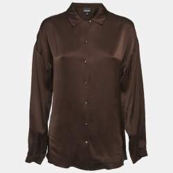 Pre Owned Just Cavalli Brown Satin Button Front Shirt M