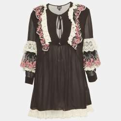 مملوكة مسبقًا Just Cavalli Black Chiffon Lace Detail Tunic Dress M
