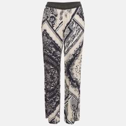 Pre Owned Just Cavalli Pink Printed Crepe & Lurex Knit Waist Pants M