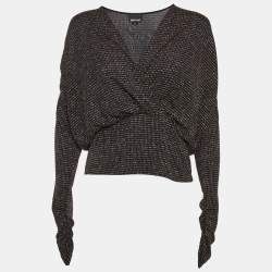 مملوكة مسبقًا Just Cavalli Black Glitter Print Knit Faux Wrap Top M