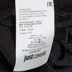 مملوكة مسبقًا Just Cavalli Black Glitter Print Knit Faux Wrap Top M