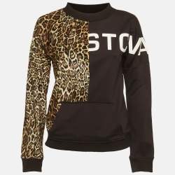 Pre Owned Just Cavalli Black Cotton Knit & Animal Printed Velour Sweatshirt L